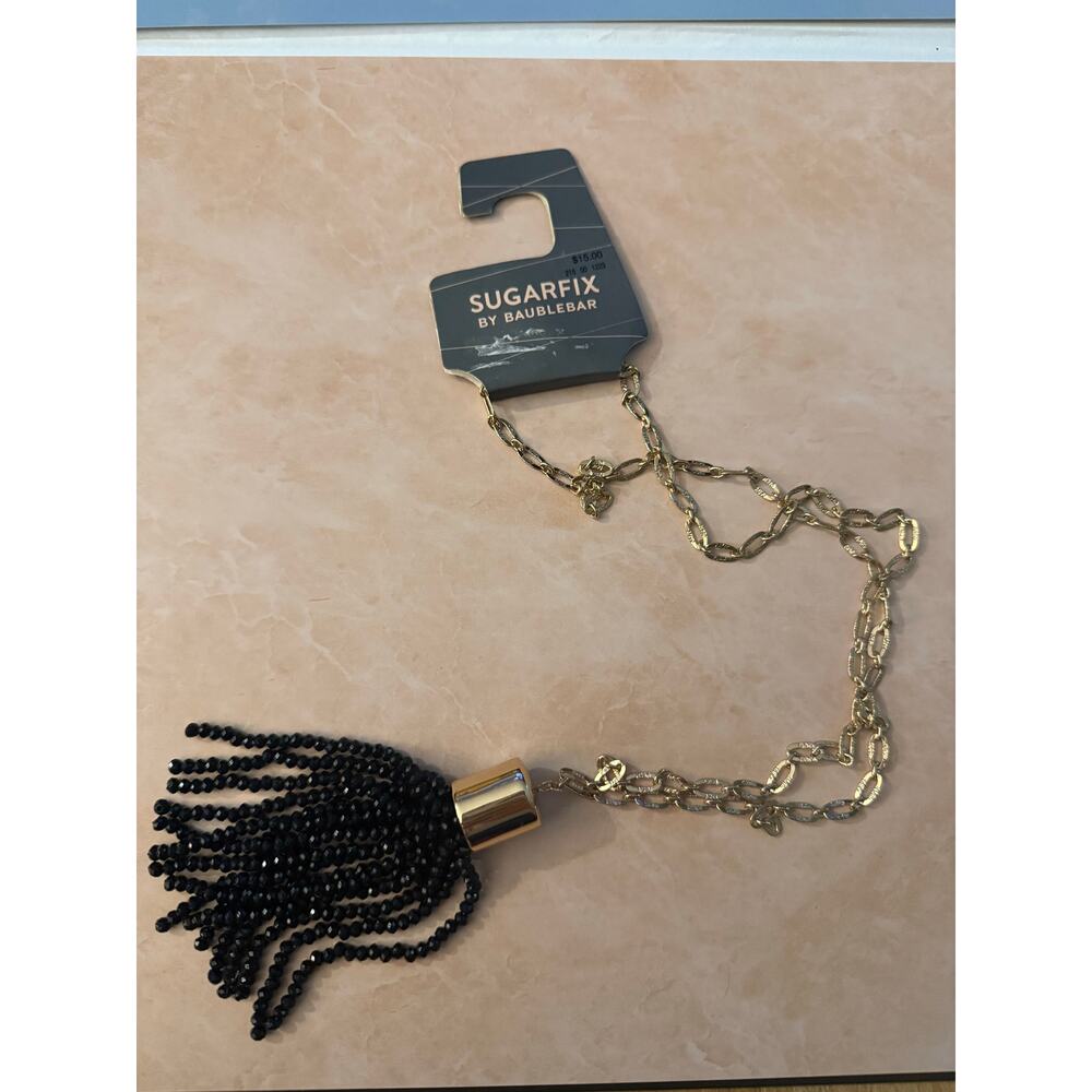 6/$25 NWT Sugarfix by BaubleBar Gold-Tone Chain Black Beaded Tassel Necklace
